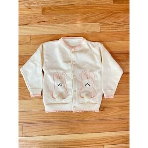 Toddler Girls Bunny Knit Cardigan Cream Pink Pom Pom Sweater 2-3Y